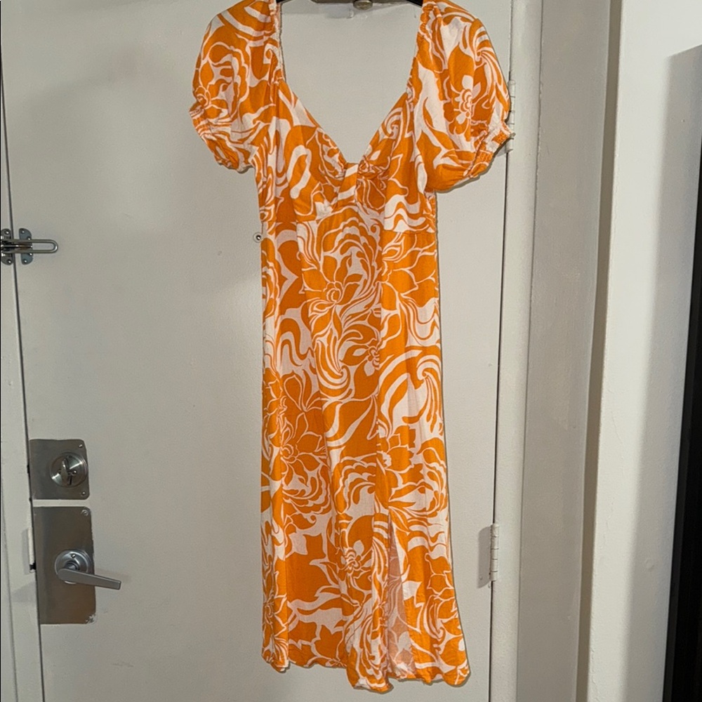 As U Wish Orange and White Floral Midi Dress